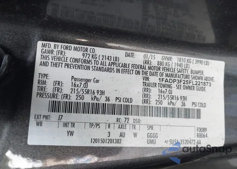 2015 Ford Focus Se from USA, damaged, VIN 1FADP3F25FL221873